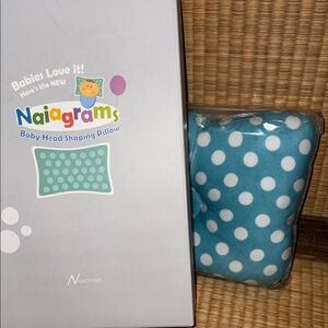 🆕NAIAGRAMS BABY HEAD SHAPING PILLOW:  6X8X2 Blue Polka Dot